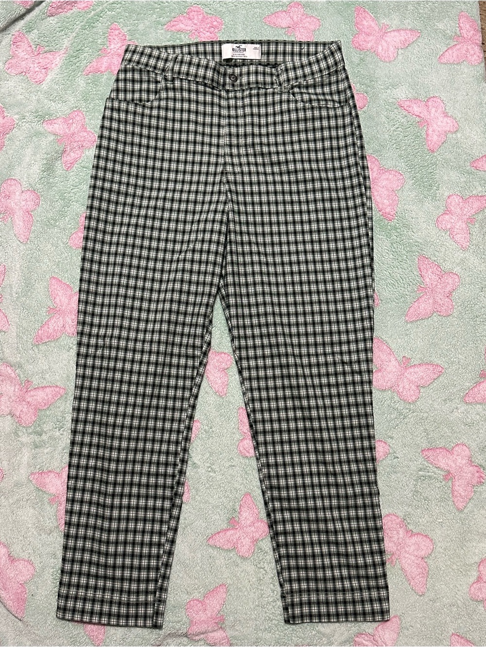 Hollister Black and Green Plaid Pants